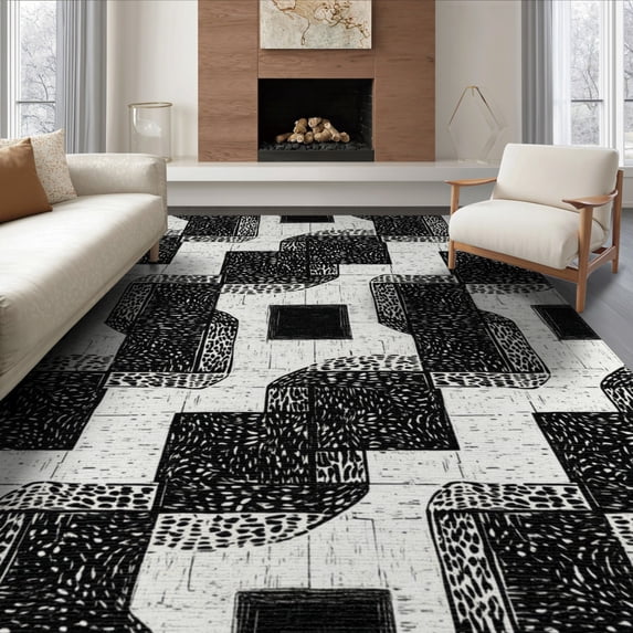 ODIKA 8'x10' Washable Area Rug Non-Slip Chair-Friendly Mat Cow Print Bold Contrasting Scattered Motif Decorative Pick Farm for Dining Room, Large Office, Lounge
