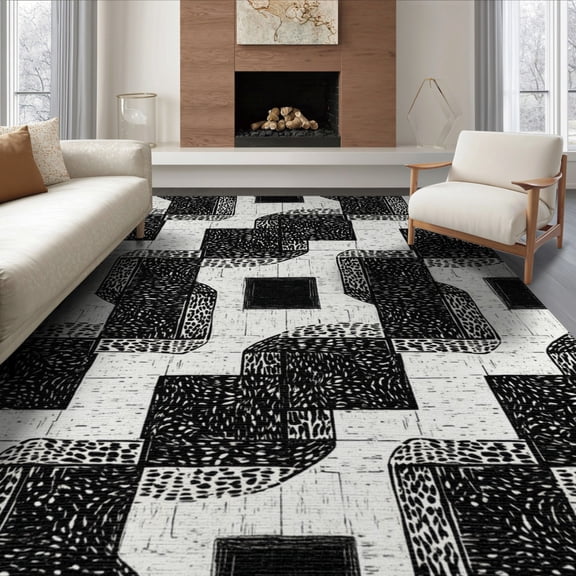 ODIKA 8'x10' Washable Area Rug Non-Slip Chair-Friendly Mat Cow Print Bold Contrasting Scattered Motif Decorative Pick Farm for Dining Room, Large Office, Lounge