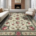 thumbnail image 1 of ODIKA 8'x10' Washable Area Rug Non-Slip Chair-Friendly Mat Dark Green Cream Vinyl Vintage Damask Floral Artwork with Ornamental Scrolls for Dining Room, Large Office, Lounge, 1 of 7