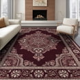 thumbnail image 1 of ODIKA 8'x10' Washable Area Rug Non-Slip Chair-Friendly Mat Deep Maroon Symmetrical Design Balanced Decorative Flat Accent for Dining Room, Large Office, Lounge, 1 of 7