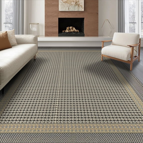 ODIKA 8'x10' Washable Area Rug Non-Slip Chair-Friendly Mat Diamond Grid Checkered Trellis Contemporary Geometric Design for Dining Room, Large Office, Lounge