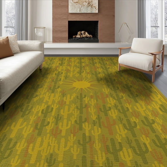 ODIKA 8'x10' Washable Area Rug Non-Slip Chair-Friendly Mat Door Boho Symmetrical Saguaro Rows Motif Doormat Print Circle Flowing Dynamic for Dining Room, Large Office, Lounge
