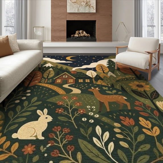 Earthy Brown Rug ODIKA 8'x10' Washable Area Rug Non-Slip Chair-Friendly Mat Earthy Tones ...
