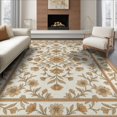 thumbnail image 1 of ODIKA 8'x10' Washable Area Rug Non-Slip Chair-Friendly Mat Fall Boho Distressed Botanical Vines Border Cream Neutral Vintage Refined for Dining Room, Large Office, Lounge, 1 of 7