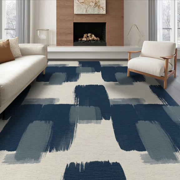 ODIKA 8'x10' Washable Area Rug Non-Slip Chair-Friendly Mat Farmhouse With Brushstroke Watercolor Blocks Modern Abstract Refined Structured for Dining Room, Large Office, Lounge