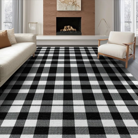 ODIKA 8'x10' Washable Area Rug Non-Slip Chair-Friendly Mat Under Farmhouse Tartan Gingham Doormat Layering Plaid Checkered Refined for Dining Room, Large Office, Lounge