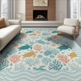 thumbnail image 1 of ODIKA 8'x10' Washable Area Rug Non-Slip Chair-Friendly Mat Friendly Ocean Turtle Design With Coral Seashells Waves Border for Dining Room, Large Office, Lounge, 1 of 7
