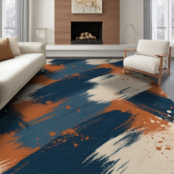 ODIKA 8'x10' Washable Area Rug Non-Slip Chair-Friendly Mat Front Door Contemporary Asymmetrical Paint Smear Abstract Bedside for Dining Room, Large Office, Lounge