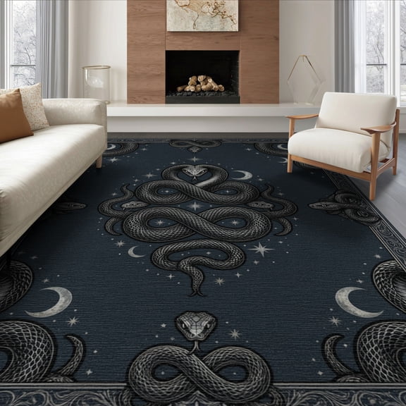 ODIKA 8'x10' Washable Area Rug Non-Slip Chair-Friendly Mat Gothic Snake Vintage Witchy Serpent Goth Githic Academia Coiled for Dining Room, Large Office, Lounge