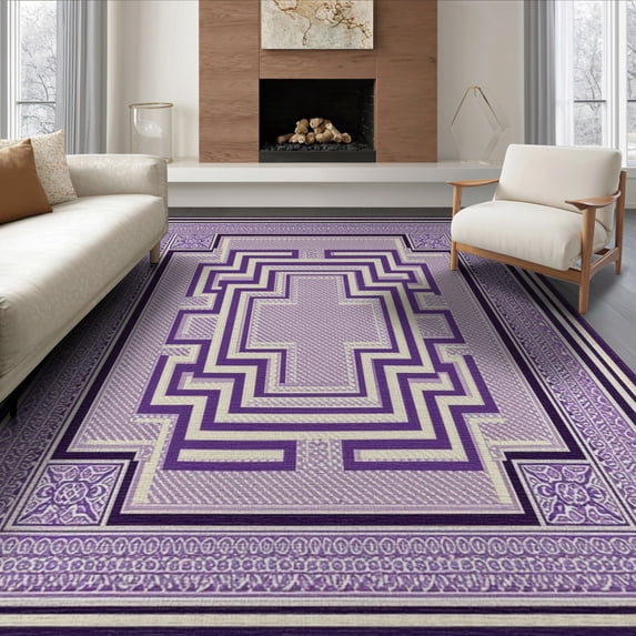 ODIKA 8'x10' Washable Area Rug Non-Slip Chair-Friendly Mat Greece Greek Key Geometric Fretwork Farmhouse Border Meander for Dining Room, Large Office, Lounge