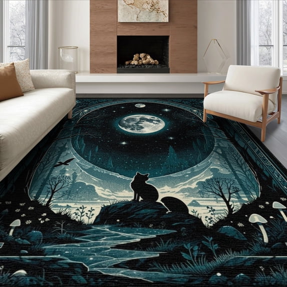 ODIKA 8'x10' Washable Area Rug Non-Slip Chair-Friendly Mat Halloween Gothic Mushroom Witchy Phase Mystic Artifact Moody for Dining Room, Large Office, Lounge