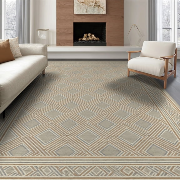 ODIKA 8'x10' Washable Area Rug Non-Slip Chair-Friendly Mat Hallway Symmetrical Wide Crosshatch Minimalist Frame Hallways for Dining Room, Large Office, Lounge
