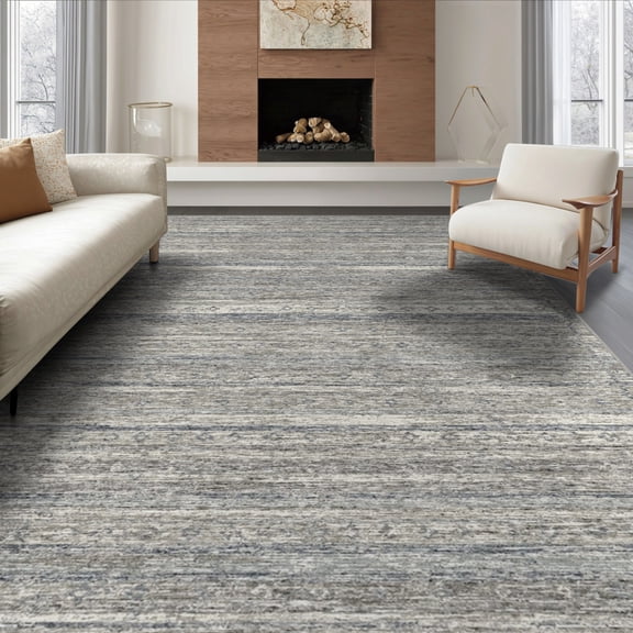 ODIKA 8'x10' Washable Area Rug Non-Slip Chair-Friendly Mat Horizontal Stripes Southwestern Faded Motifs Scattered Bands for Dining Room, Large Office, Lounge