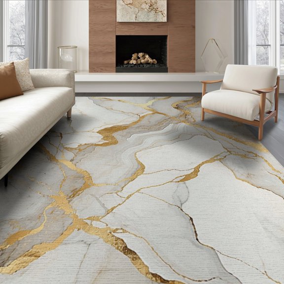 ODIKA 8'x10' Washable Area Rug Non-Slip Chair-Friendly Mat Large Beige Abstract Symmetrical Vein Cream Tan Grey Neutral for Dining Room, Office, Lounge
