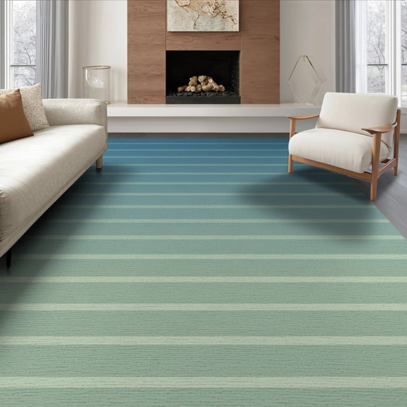 ODIKA 8'x10' Washable Area Rug Non-Slip Chair-Friendly Mat Lime Stripes Striped Palette Evenly Spaced Farmhouse Checkered for Dining Room, Large Office, Lounge