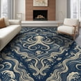 thumbnail image 1 of ODIKA 8'x10' Washable Area Rug Non-Slip Chair-Friendly Mat Maritime Octopus Tentacle Curling Wave Nautical Border Motif for Dining Room, Large Office, Lounge, 1 of 7