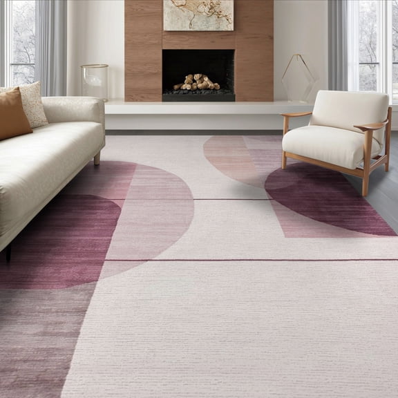 ODIKA 8'x10' Washable Area Rug Non-Slip Chair-Friendly Mat Mauve Abstract Field Contemporary Geometric Lines Minimalist for Dining Room, Large Office, Lounge