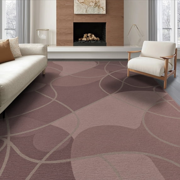 ODIKA 8'x10' Washable Area Rug Non-Slip Chair-Friendly Mat Mauve Solid Abstract Field Boho Geometric Lines Minimalist Tonal for Dining Room, Large Office, Lounge