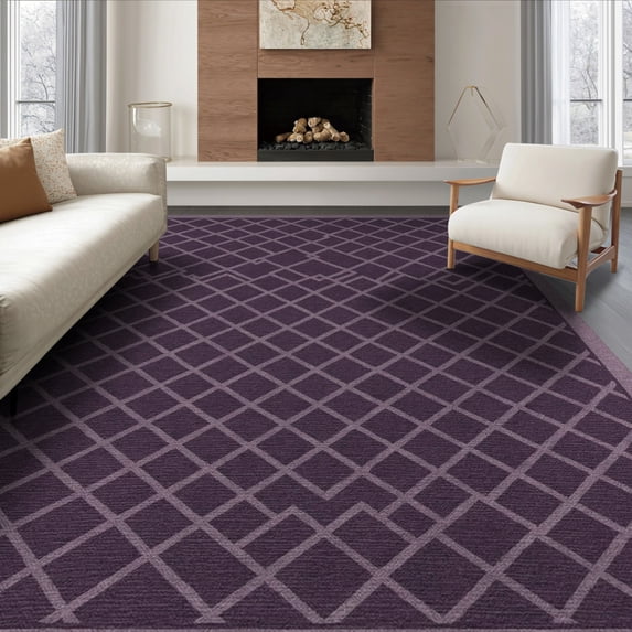 ODIKA 8'x10' Washable Area Rug Non-Slip Chair-Friendly Mat Minimalist Lattice Border Contemporary Repeating Motif for Dining Room, Large Office, Lounge
