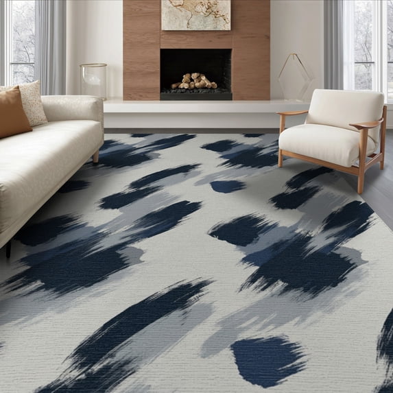 ODIKA 8'x10' Washable Area Rug Non-Slip Chair-Friendly Mat Modern Abstract Decorative Surface Muted Neutral Brushwork Style for Dining Room, Large Office, Lounge
