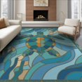 thumbnail image 1 of ODIKA 8'x10' Washable Area Rug Non-Slip Chair-Friendly Mat Mosaic Ocean Border Entryway Teal Beachy Nautical Turtle Stained Playful for Dining Room, Large Office, Lounge, 1 of 7