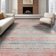 thumbnail image 1 of ODIKA 8'x10' Washable Area Rug Non-Slip Chair-Friendly Mat Muted Pink Boho Southwestern Bands Distressed Vintage Zigzag and Diamond for Dining Room, Large Office, Lounge, 1 of 7