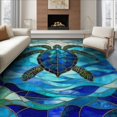 thumbnail image 1 of ODIKA 8'x10' Washable Area Rug Non-Slip Chair-Friendly Mat Nautical Turtle Stained Mosaic Ocean Border Entryway Teal Beachy for Dining Room, Large Office, Lounge, 1 of 7