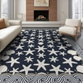 thumbnail image 1 of ODIKA 8'x10' Washable Area Rug Non-Slip Chair-Friendly Mat Ocean Nautical Wave Seashell Border Bathroom Coral Reef Starfish Flowing Dynamic for Dining Room, Large Office, Lounge, 1 of 7