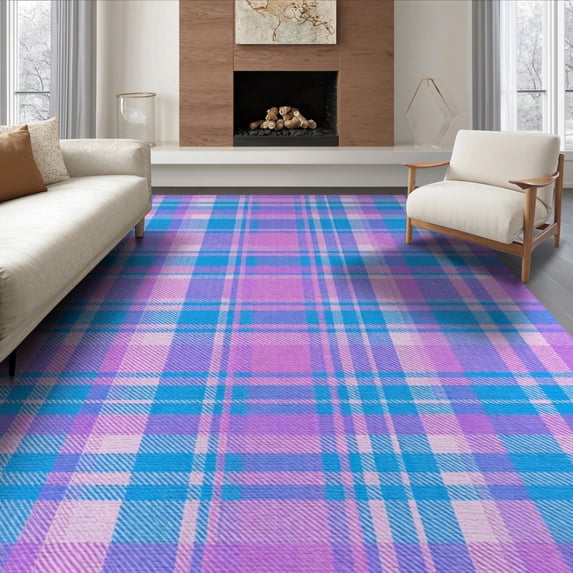 ODIKA 8'x10' Washable Area Rug Non-Slip Chair-Friendly Mat Ombre Short Checkered Geometric Transitional Block Layout Pile for Dining Room, Large Office, Lounge