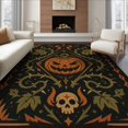 thumbnail image 1 of ODIKA 8'x10' Washable Area Rug Non-Slip Chair-Friendly Mat Orange Black Gothic Pumpkin and Skull Design Elegant Seasonal Motif with Star Leaf for Dining Room, Large Office, Lounge, 1 of 7