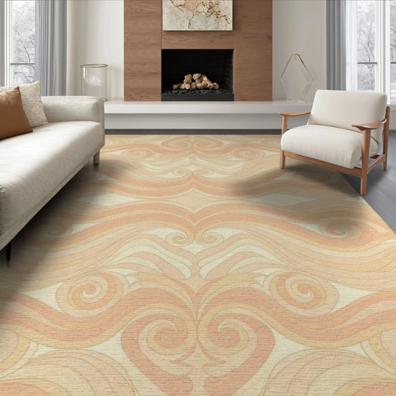 ODIKA 8'x10' Washable Area Rug Non-Slip Chair-Friendly Mat Peach Undulating Bands Transitional Cream Ombre Gradient Decorative for Dining Room, Large Office, Lounge