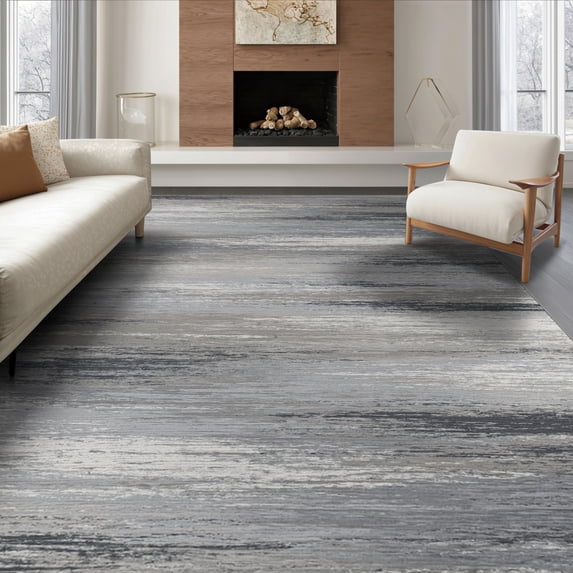ODIKA 8'x10' Washable Area Rug Non-Slip Chair-Friendly Mat Pile Painterly Neutral Fade Transitional Abstract Beige Large for Dining Room, Office, Lounge