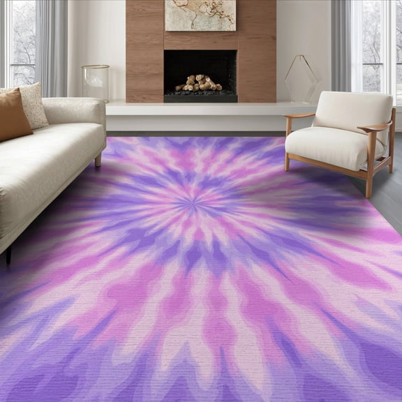 ODIKA 8'x10' Washable Area Rug Non-Slip Chair-Friendly Mat Pink Flowing Purple Dreamy Pastel Blend Smooth Transition Tie for Dining Room, Large Office, Lounge