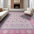 thumbnail image 1 of ODIKA 8'x10' Washable Area Rug Non-Slip Chair-Friendly Mat Pink Purple Checkered Scroll Border Boho Motifs Charm Bold Checkerboard for Dining Room, Large Office, Lounge, 1 of 7