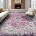 thumbnail image 1 of ODIKA 8'x10' Washable Area Rug Non-Slip Chair-Friendly Mat Pink Purple Distressed Petal Vine Botanical Transitional for Dining Room, Large Office, Lounge, 1 of 7