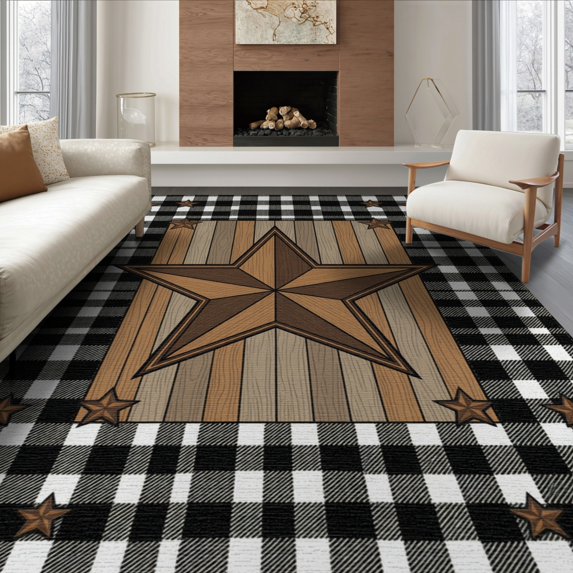 ODIKA 8'x10' Washable Area Rug Non-Slip Chair-Friendly Mat Plank Plaid Frame Retro Panel Farmhouse Border Motif Door Vintage Refined for Dining Room, Large Office, Lounge
