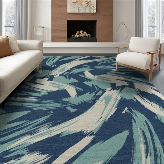 ODIKA 8'x10' Washable Area Rug Non-Slip Chair-Friendly Mat Pvc Featuring Bottom Sweeping Painterly Motifs Splicing Furnishing for Dining Room, Large Office, Lounge