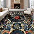 thumbnail image 1 of ODIKA 8'x10' Washable Area Rug Non-Slip Chair-Friendly Mat Record Abstract Vinyl Musical Themed Circle Spiral Grooves Shaped for Dining Room, Large Office, Lounge, 1 of 7