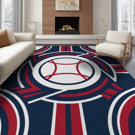 ODIKA 8'x10' Washable Area Rug Non-Slip Chair-Friendly Mat Seam Motif Bold Border Round Circle Sponge Sliding Deck Stitched Playful for Dining Room, Large Office, Lounge