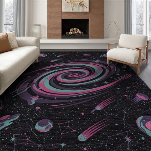 ODIKA 8'x10' Washable Area Rug Non-Slip Chair-Friendly Mat Starry Nebula Swirl Meteorite Uranus Themed Theme Galaxy Flowing Dynamic for Dining Room, Large Office, Lounge