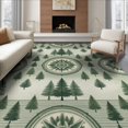 thumbnail image 1 of ODIKA 8'x10' Washable Area Rug Non-Slip Chair-Friendly Mat Symmetrical Forest Medallion Striped Bands Gentle Green Wash for Dining Room, Large Office, Lounge, 1 of 7