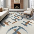 thumbnail image 1 of ODIKA 8'x10' Washable Area Rug Non-Slip Chair-Friendly Mat Tan Abstract Navy Neutral Motif Geometric Interlocking Brushstroke for Dining Room, Large Office, Lounge, 1 of 7