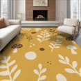 thumbnail image 1 of ODIKA 8'x10' Washable Area Rug Non-Slip Chair-Friendly Mat Yellow Mustard Botanical Charm Playful Nature Motif with Mushrooms and Leaves for Dining Room, Large Office, Lounge, 1 of 7