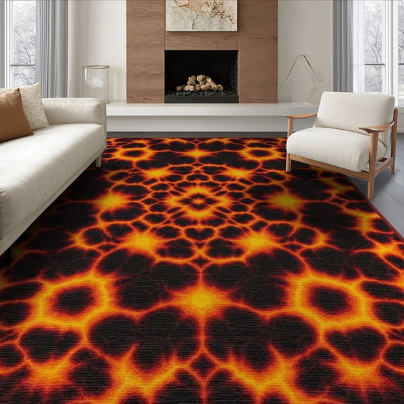 ODIKA 8'x10' Washable Area Rug Optical Illusion Abstract Cracked Flow Molten Border Volcanic Flowing Dynamic for Living Room, Under Sectional, Family , Durable, Non-Slip