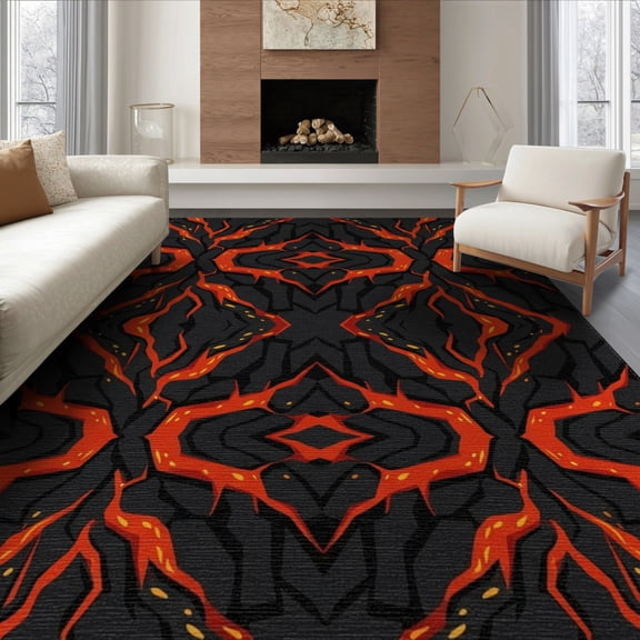 ODIKA 8'x10' Washable Area Rug Optical Molten Rock Effect Featuring Symmetrical Hallway Illusion for King Size Bedroom Under Bed, Master Suite, Non-Shedding, Easy Care