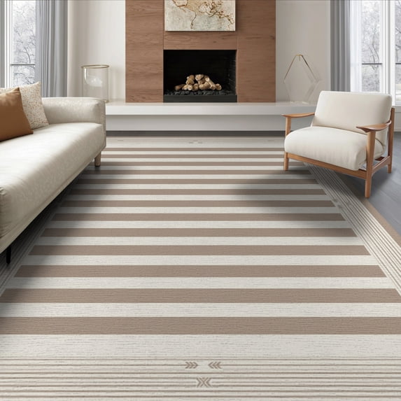 ODIKA 8'x10' Washable Area Rug Outdoorarea Ready Symmetrical Bands Striped Frame Courtyard Large for Dining Room, Office, Lounge, Non-Slip Chair-Friendly Mat