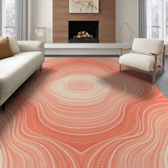 ODIKA 8'x10' Washable Area Rug Peach Salmon Ivory Symmetrical Undulating Motion Gradient Smooth for Living Room, Under Sectional, Family , Durable, Non-Slip