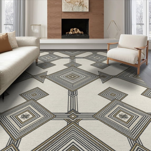 ODIKA 8'x10' Washable Area Rug Personalized Image Text Frame Border Alfombra Diatomaceous Exact for Living Room, Under Sectional, Family , Durable, Non-Slip