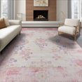 thumbnail image 1 of ODIKA 8'x10' Washable Area Rug Pink Boho Vintage Ditsy Field Scroll Distressed Border Botanical for King Size Bedroom Under Bed, Master Suite, Non-Shedding, Easy Care, 1 of 7