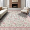 thumbnail image 1 of ODIKA 8'x10' Washable Area Rug Pink Coquette Boho Toss Scallop Border Delicate Ribbon Vintage for Dining Room, Large Office, Lounge, Non-Slip Chair-Friendly Mat, 1 of 7
